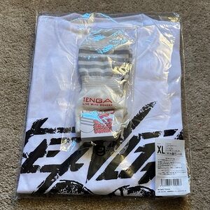 White Graphic T-Shirt with Gray Striped Socks